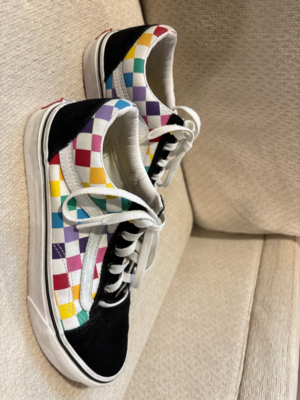 Checkerboard Lace-Up Vans Sneakers in Black and Rainbow